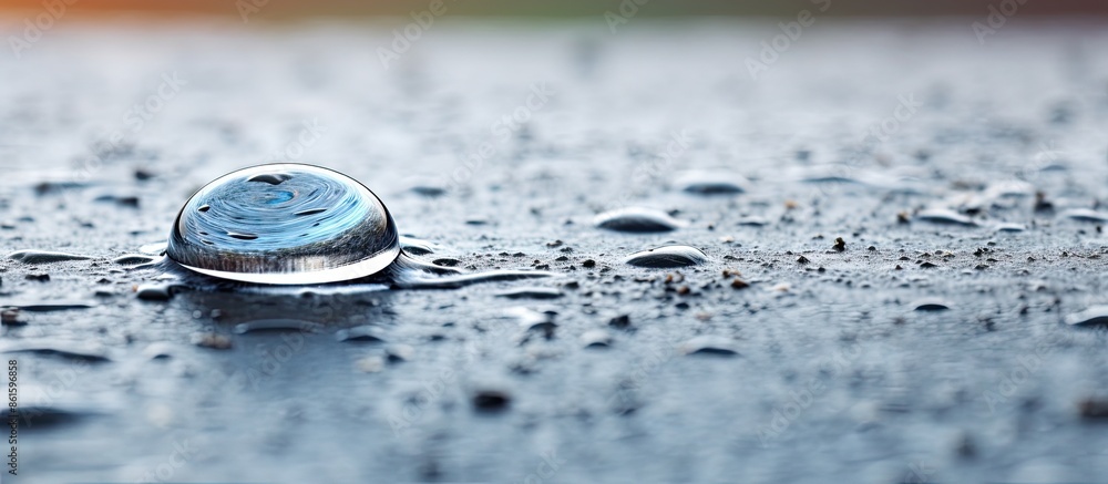 Poster close-up of a water droplet on a concrete surface with copy space image available.