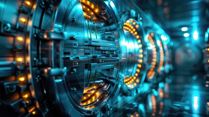 Abstract futuristic metallic structure with glowing lights. Sci-fi, technology, and innovation concept.