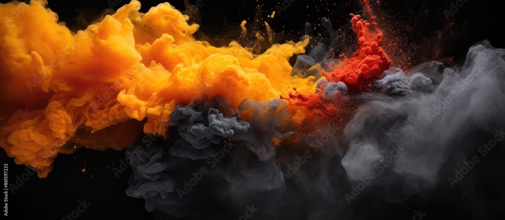 Aufkleber Capture the dynamic freeze frame of black powder exploding or dispersing against a backdrop, creating an abstract and visually striking copy space image.