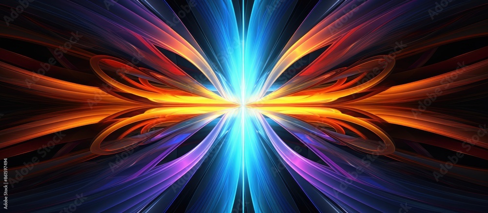 Poster Abstract fractal design featuring a vibrant layered cross shape with a computer-generated, colorful composition in the background, suitable for copy space image.