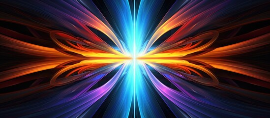 Obraz premium Abstract fractal design featuring a vibrant layered cross shape with a computer-generated, colorful composition in the background, suitable for copy space image.