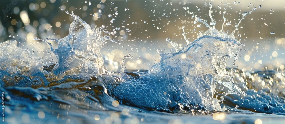 Aufkleber River water wave with splashes as a wallpaper with background and copy space image.