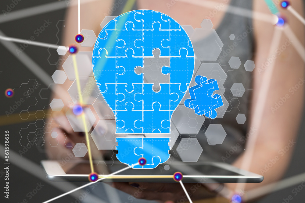Poster Neural network 3D illustration. Big data and cybersecurity