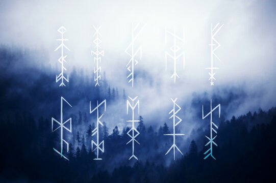 Full editable collection of norse symbols as goddess, witch, skadi, hel, freya and more.	
