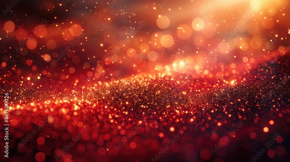 Poster a dynamic mix of red and gold bokeh lights creating a visually stunning composition, perfect for con