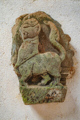 Hoi An, Vietnam - 6 Feb, 2024: Stone carvings at the ancient My Son Hindu temple, Champa kingdom,...
