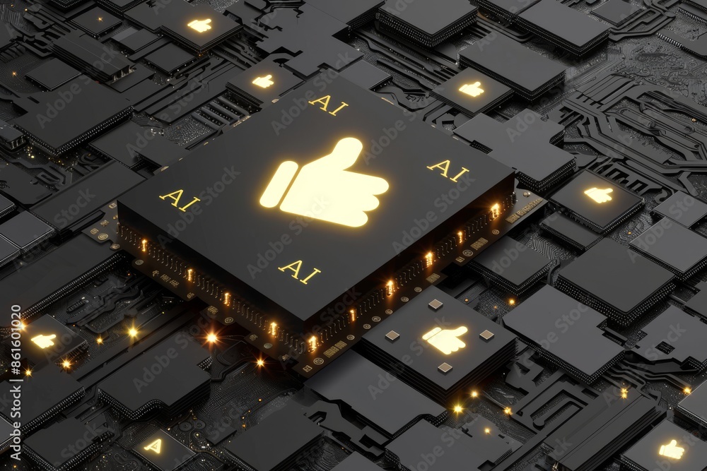Aufkleber ai technology in electronic circuits with a gold chip, symbolizing the power and sophistication of a