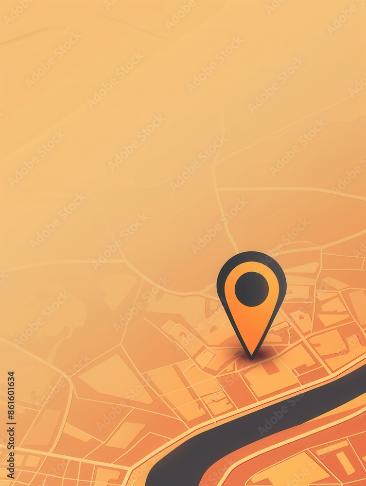 Poster a simple and clean orange map background with a location pin. this minimalist design is perfect for 