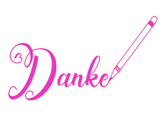 Fototapeta premium Danke - parola scritta con cuore - Colore rosa -grafica vettoriale con matita-ringraziamento ideale per presentazioni, slide, siti Internet, biglietti, adesivi, sublimazione, cricut, scrapbooking