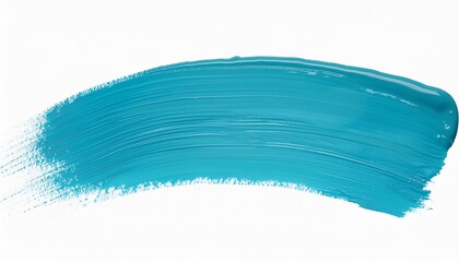 Turquoise acrylic paint brush stroke creating a large abstract shape on a white background