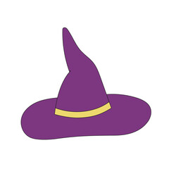 Vector Halloween clipart: violet hat on white background. Flat Halloween cartoon character. Vector illustration.
