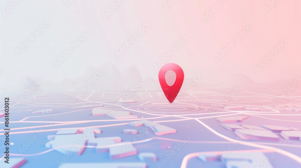 Fototapete a minimal and sleek image of a red location pin on a map, perfect for navigation apps and travel ser
