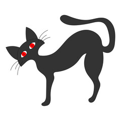 Vector Halloween clipart: cartoon cat with red eyes. Flat Halloween cartoon character. Gray scary kitty. Vector illustration.