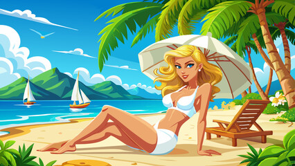 Sexy beautiful blonde woman posing in white shirt.