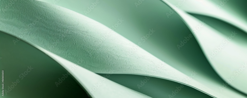 Poster closeup of abstract curved shapes in green creating a serene and calming pattern