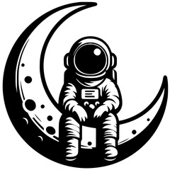 Silhouette of an astronaut sitting on a crescent moon