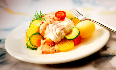 Seelachs Krensauce, Fisch, Seelachs, Meerrettichsauce, 
Kartoffeln, Fischgericht, 