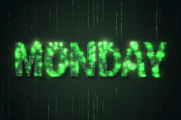 Fototapeta premium Vector design of Cyber Monday in green binary code glowing on black background.
