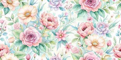 Sweet flower watercolor seamless pattern.soft pastel colors water color seamless pattern for beauty products or other.