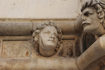 SIBENIK, CROATIA-June 05,2024: view of St James cathedral in Sibenik, UNESCO world heritage site in Croatia. Sibenik, The Cathedral, Croatia. Famous faces on the side protal of Sibenik cathedral.
