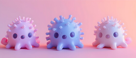 Obraz premium 3D clay, Adorable clay Germs, viruses, bacteria, fungi, epidemics, muted pastels, Blender 3d, colorful kawaii model, disease
