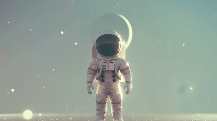 A minimalist low poly design of an astronaut standing calmly against a plain background