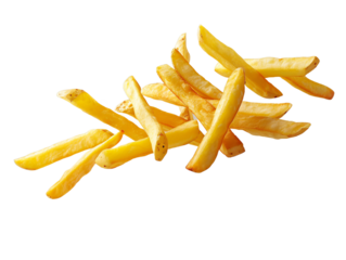 Flying delicious potato fries, cut out.