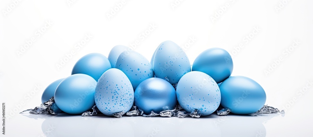 Aufkleber easter eggs in blue on a white backdrop, elegantly positioned in the frame's corner, with space for 