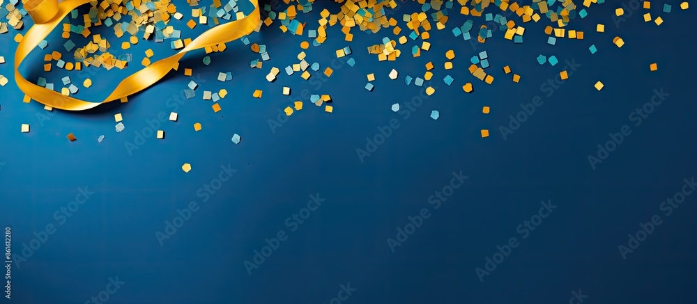 Poster vibrant gold confetti scattered on a blue backdrop creating a festive atmosphere, perfect as a festi