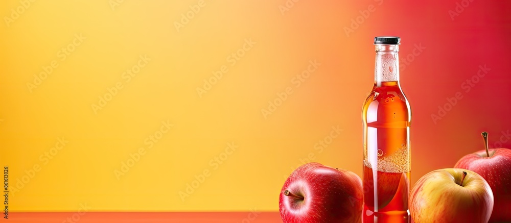 Aufkleber apple cider bottle on colorful background with copy space image.