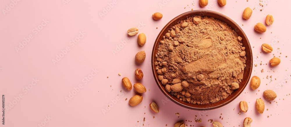 Aufkleber roasted peanuts powder photography isolated on pastel background. with copy space image. place for a