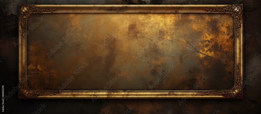 Poster Dark rusty metal texture background with a gold picture frame in a classical style, ideal for a copy space image.