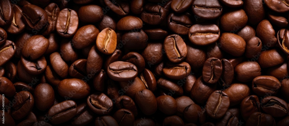 Poster background and texture of roasted coffee beans in a copy space image.