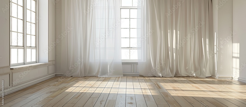 Aufkleber Window with white curtain inside apartment. with copy space image. Place for adding text or design