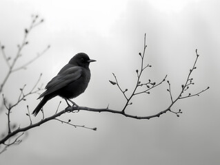Single bird perched on a bare branch