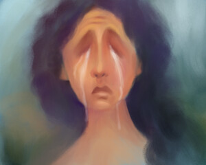 Fototapeta premium Tearful Face Expressing Deep Sorrow and Pain