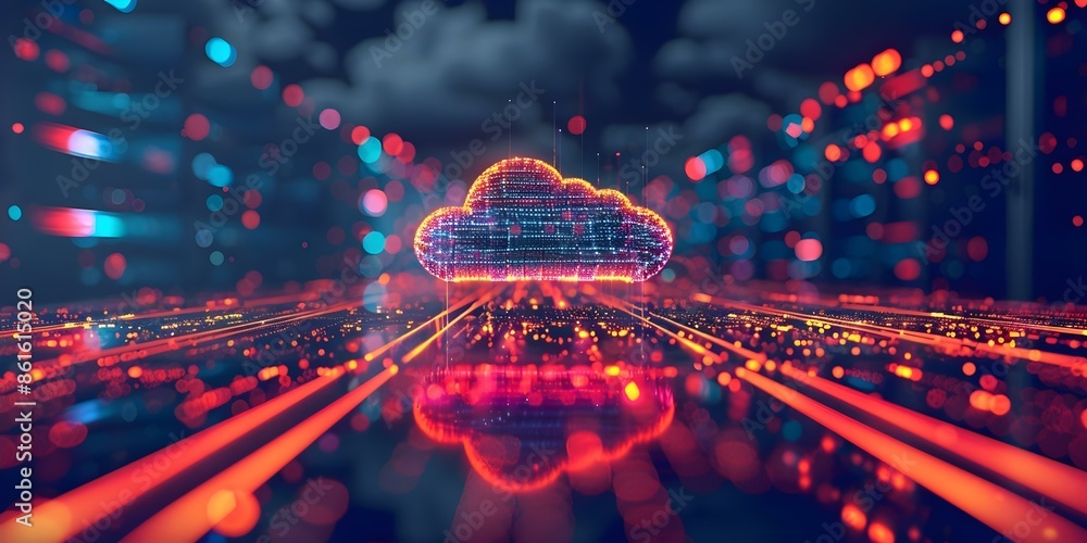 Poster visual representation of transferring data from on-premises servers to cloud storage. concept data m