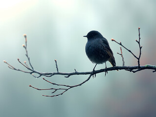 Single bird perched on a bare branch