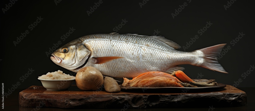Leinwandbilder a high-quality, uncooked fish set against a rich background with ample space for additional elements