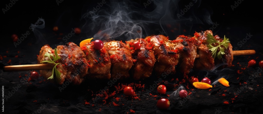 Poster Image of Lyulya Kebab against a dark backdrop with space for text or graphic elements. with copy space image. Place for adding text or design