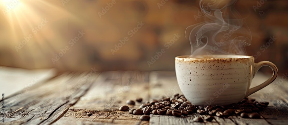 Poster quick pause with a hot drink, ideal for a break with a copy space image.