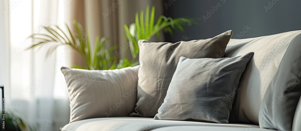 Aufkleber Pillow on sofa at home. with copy space image. Place for adding text or design