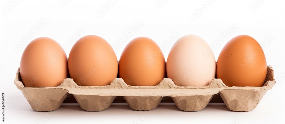 Leinwandbilder hen eggs in a paper container, isolated on a white background with a blank space for text or images.