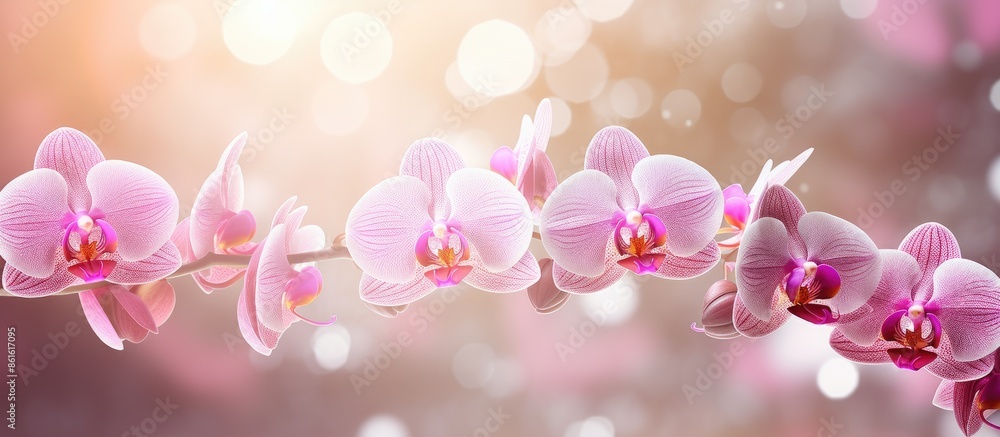 Aufkleber Gorgeous phalaenopsis orchid with pink petals in a garden setting, with empty space for text or graphics in the image. with copy space image. Place for adding text or design