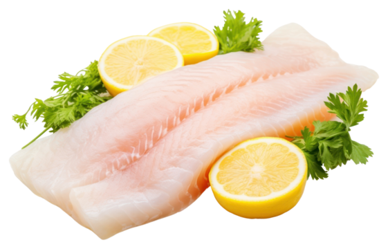 PNG Fresh cod fillet lemon seafood fruit.