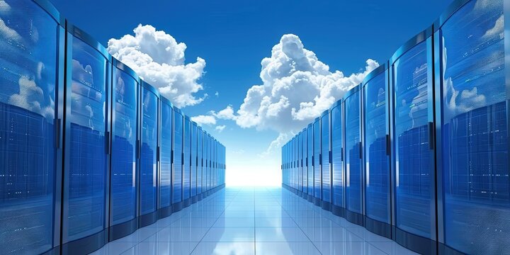 cloud computing concept with clouds in an enterprise datacenter