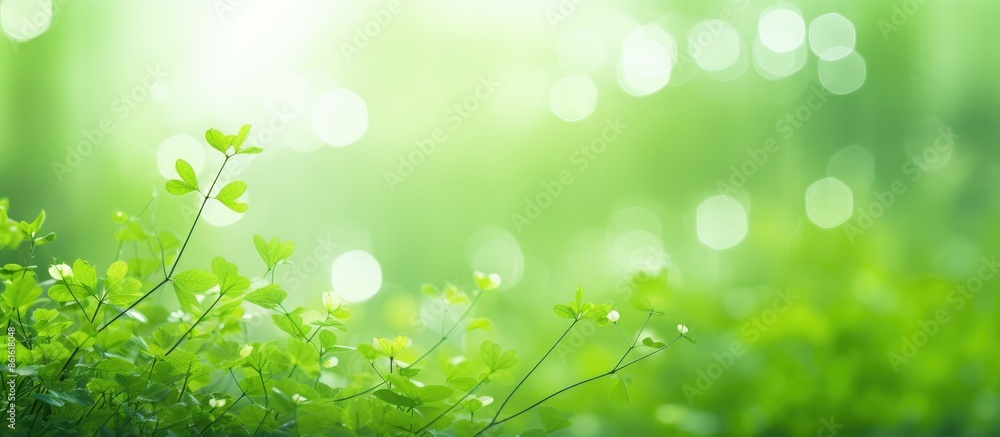 Poster bright green nature bokeh in abstract copy space image.