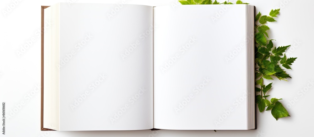 Poster isolated on a white background, there is an open blank book with copy space image.