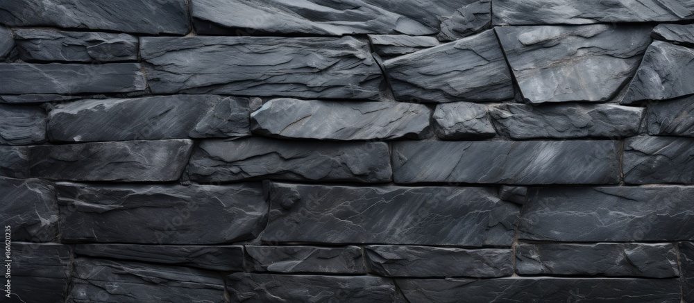 Aufkleber High-resolution top view of a background pattern made of natural black slate stone with ample copy space image available.