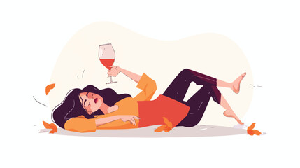 Obraz premium Symptom of Alcoholism Landing Page Template. Drunk Women